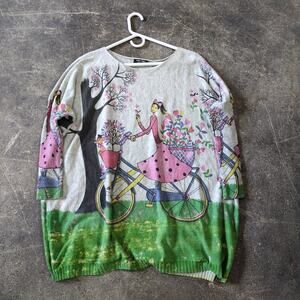 Coeur de Vague Sweater Womens XL Tan Green Art to Wear Oversized Pullover